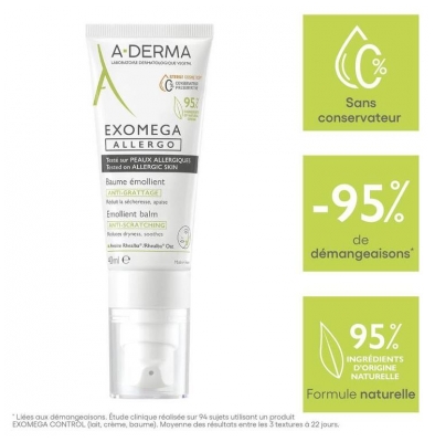 A-DERMA Exomega Allergo Baume Émollient Anti-Grattage 40 ml