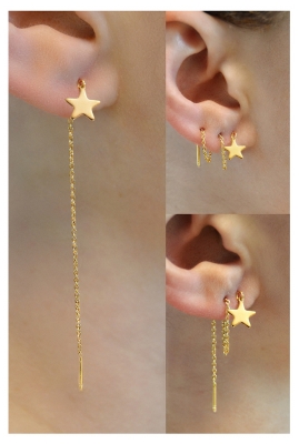 Pharma Bijoux Boucles d'Oreilles Hypoallergéniques Chaîne Étoile Plaqué Or 80 mm