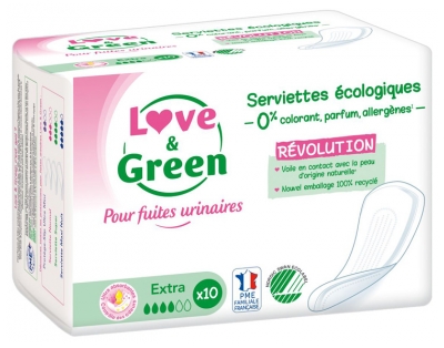 Love & Green pour Fuites Urinaires Serviettes Hypoallergéniques Extra 10 Serviettes