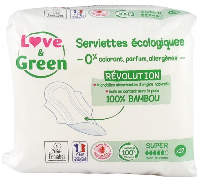 Love & Green Compresas Hipoalergénicas Super 12 Compresas