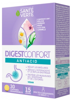 Santé Verte DigestConfort Antiacid 30 Tabletek Ulegających Rozpadowi w Jamie Ustnej