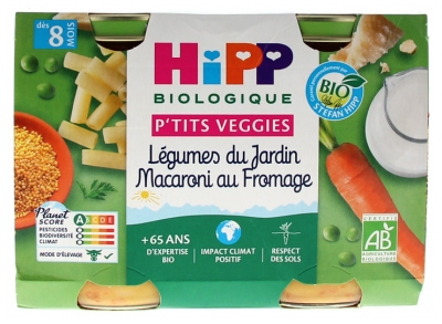 HiPP Vegetarisches Menü Gartengemüse Makkaroni mit Käse ab 8. Monat Bio 2 Gläschen