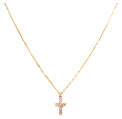 Pharma Bijoux Collar con Cruz de Cristal Blanco Bañado en oro Hipoalergénico 45/48 cm