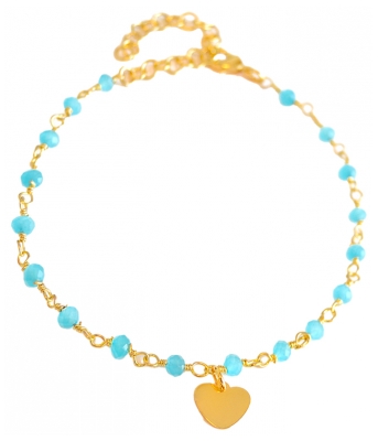 Pharma Bijoux Bracelet Perles Turquoises et Coeur Plaqué Or Hypoallergénique 16/19 cm