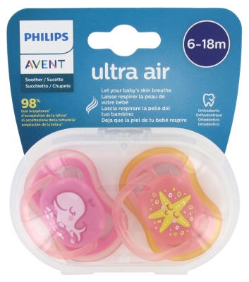 Avent Ultra Air 2 Orthodontic Soothers 6-18 Months - Colour: Whale and Star