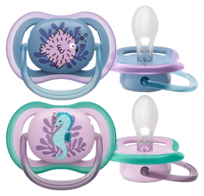 Avent Ultra Air 2 Orthodontic Soothers 6-18 Months - Colour: Porcupine and Seahorse Fish