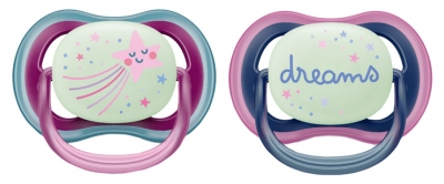 Avent 2 Soothers Ultra Air Night 6-18 Months - Colour: Blue and Pink