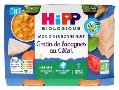 HiPP Mi Cena de Buenas Noches Lasaña Gratinada de Apio a partir de 8 Meses Bio 2 Tarros