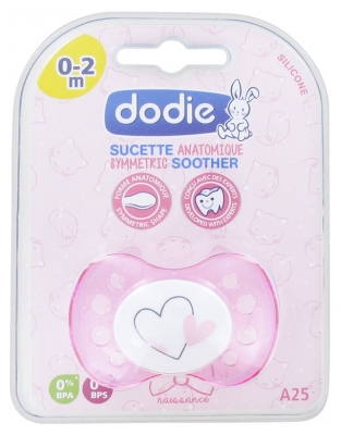 Dodie Chupete Anatómico de Silicona 0-2 Meses N°A25 - Modelo: Corazón