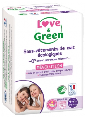 Love & Green Ekologiset Yöalushousut 4-7 Vuotiaille (17-30 kg) 15 Kpl