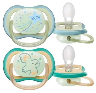 Avent Ultra Air Night 2 Sucettes Orthodontiques 0-6 Mois - Colore: Blu e verde 1