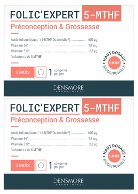 Densmore Folic'Expert 5-MTHF Préconception & Grossesse Lot de 2 x 90 Comprimés