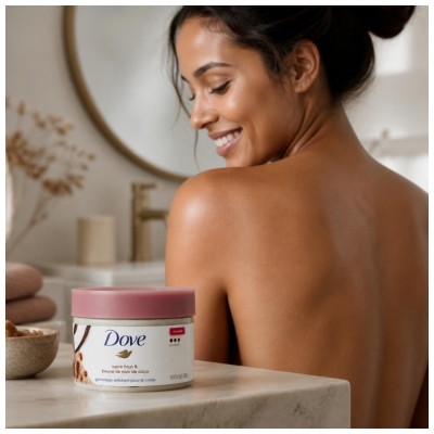 Dove Hloubkový Exfoliační Tělový Peeling s Hnědým Cukrem a Kokosovým Máslem 298 g