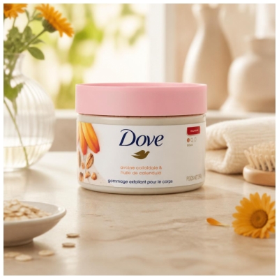 Dove Maigais pīlinga skrubis ķermenim ar koloidālo auzu un kliņģerīšu eļļu 298 g