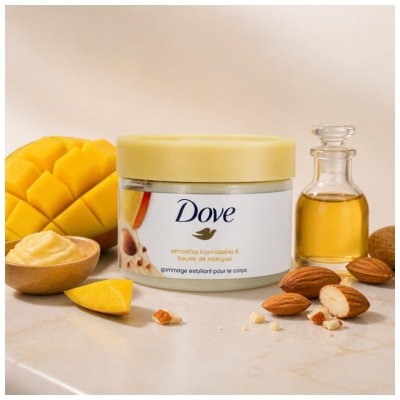 Dove Måttlig Exfolierande Kroppsskrubb Krossade Mandlar och Mangosmör 298 g