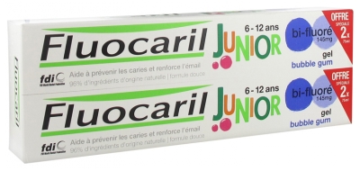 Fluocaril Junior Dentifrice 6-12 Ans Lot de 2 x 75 ml - Arôme : Bubble Gum