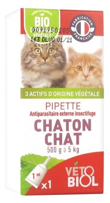 Vétobiol Pipette Chaton Chat 500 g à 5 kg Bio 1 Pipette