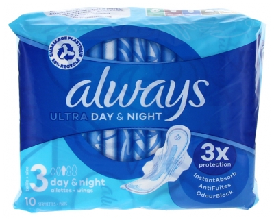 Always Ultra Day & Night 10 Serviettes Hygiéniques Taille 3