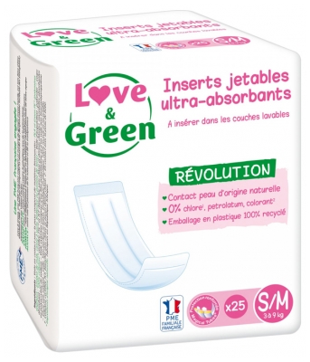 Love & Green Pañales Desechables Ultra Absorbentes Para Pañales de Tela S/M 25 Pañales Desechables