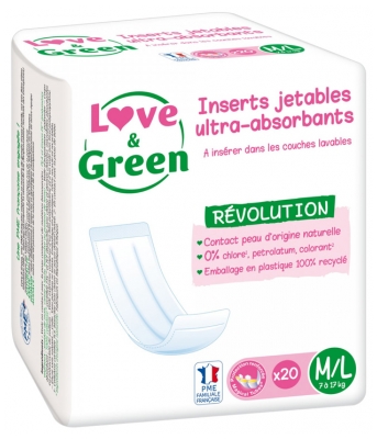 Love & Green Erittäin Imukykyiset Kertakäyttöiset Lisävaipat Kestovaippojen M/L 20 kpl