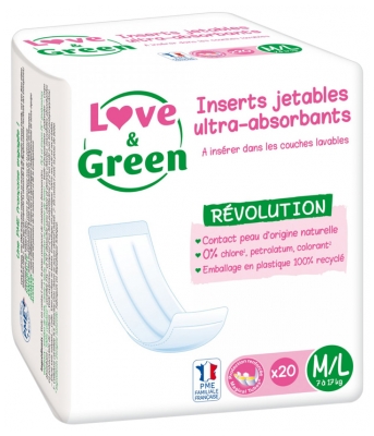 Love & Green Inserts Jetables Ultra-Absorbants pour Couches Lavables M/L 20 Inserts