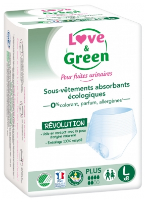 Love & Green pour Fuites Urinaires Sous-Vêtements Absorbants 8 Protections - Taille : L