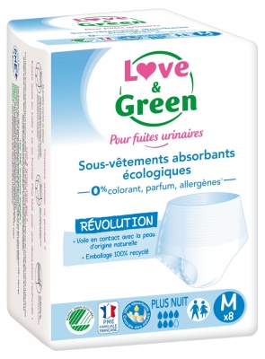 Love & Green pour Fuites Urinaires Nuit Sous-Vêtements Absorbants 8 Protections