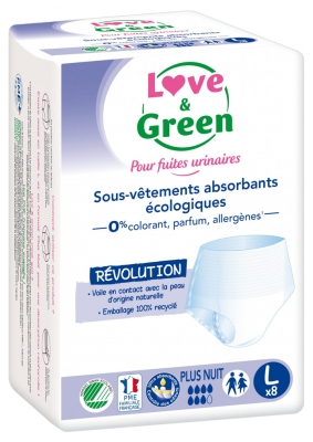 Love & Green pour Fuites Urinaires Nuit Sous-Vêtements Absorbants 8 Protections - Taille : L