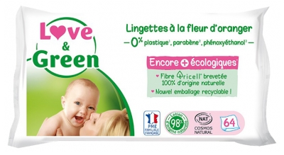Love & Green Lingettes à La Fleur d'Oranger 64 Lingettes