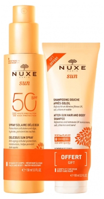 Nuxe Sole Spray Solaire Délicieux SPF50 150 ml + 100 ml di Shampoo Doccia Doposole in Omaggio