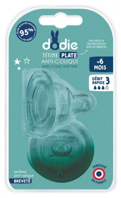 Dodie Sensation+ 2 Tétines Flat Wide Neck 6 Months and Over Flow 3 Fast