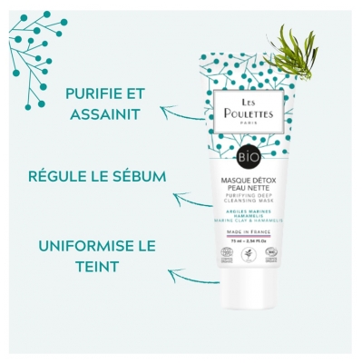 Les Poulettes Paris Masque Détox Peau Nette Argiles Marines Bio 75 ml