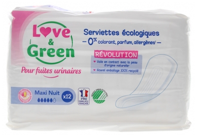 Love & Green Urinary Leakages Ecological Maxi Night 12 Napkins