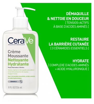 CeraVe Crème Moussante Nettoyante Hydratante Visage 236 ml