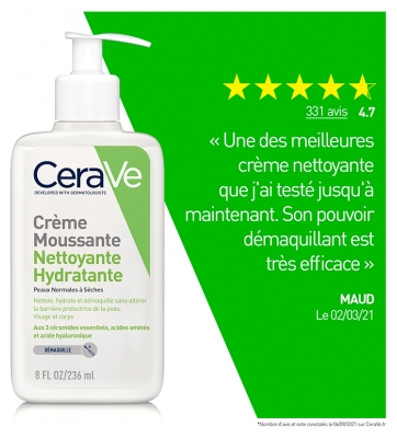 CeraVe Crème Moussante Nettoyante Hydratante Visage 236 ml