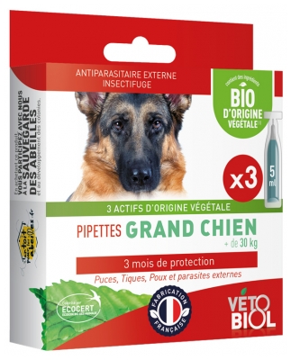 Vétobiol Pipettes Grand Chien +30 kg Bio 3 Pipettes