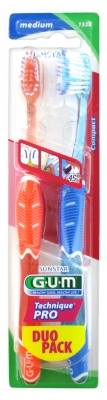 GUM Technique Pro Duo Pack 2 Brosses à Dents Médium 1528 - Couleur : Orange - Bleu