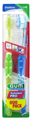 GUM Technique Pro Duo Pack 2 Medium Toothbrushes 1528 - Colour: Green - Blue