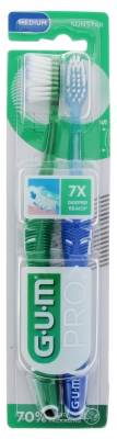 GUM Pro Duo Pack Technik 2 Zahnbürsten Medium 1528 - Farbe: Dunkelgrün - Blau