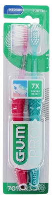 GUM Pro Duo Pack Technik 2 Zahnbürsten Medium 1528 - Farbe: Rosa - Grün