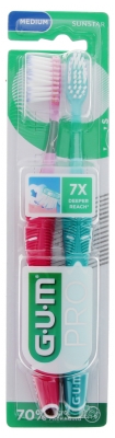 GUM Technique Pro Duo Pack 2 Medium Toothbrushes 1528 - Colour: Pink - Green