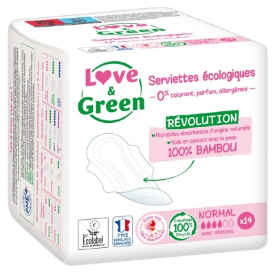 Love & Green Pensos Higiênicos Hipoalergénicos Normal 14 Pensos