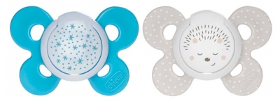 Chicco Physio Comfort Night 2 Silicone Soothers 16-36 Months - Model: Blue Stars and Beige Hedgehog