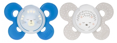 Chicco Physio Comfort Night 2 Silicone Soothers 16-36 Months - Model: Beige Hedgehog and Blue Kitten