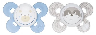 Chicco Physio Comfort 2 Silicone Soothers 0-6 Months - Model: Brown Dog and Blue Bear