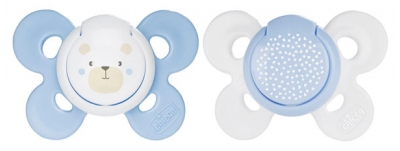 Chicco Physio Comfort 2 Silicone Soothers 0-6 Months - Model: Blue Bear and Blue Satin Stitch