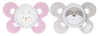 Chicco Physio Comfort 2 Silicone Soothers 0-6 Months - Model: Brown Dog and Pink Rabbit