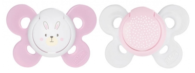 Chicco Physio Comfort 2 Sucettes Silicone 0-6 Mois - Modèle : Lapin Rose et Plumetis Roses