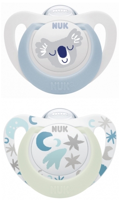 NUK Starlight Day & Night 2 Silicone Soothers 0-6 Months - Model: Koala/Night