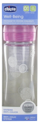 Chicco Well Being Bottle Glass Bottle 240ml Slow Flow 0 Months and Over - Colour: Pink